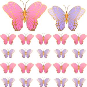Wettarn 20 Pcs Butterfly Centerpieces for Tables Butterfly Party Decorations 3D Golden Table Toppers Centerpiece for Girl Party Birthday Baby Shower(12 x 9 In,10 x 7 In,Pink, Purple)