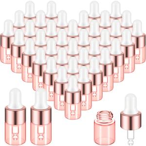 Didaey 100 Pcs Mini Glass Oil Dropper Bottle Bulk, Clear Essential Small Empty Bottles Sample Containers Perfume Liquid Vials with Cap for Traveling (2 ml,Pink Body)