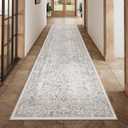 Gray Runner Rug 2x14 Hallway Machine Washable Kitchen Vintage Distressed Non Slip Long Carpet Indoor Grey Retro Floral Bedroom Accent Throw Rug for Bathroom Office Laundry Dining Living Room