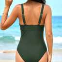 HUICHANG Women One Piece Tummy Control Swimsuit Full Coverage Adjustable Bathing Suit High Waisted Push Up Ruched Swimwear (Green, L)