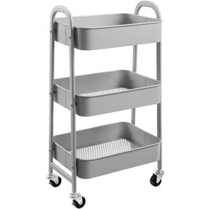 AGTEK Makeup Cart, Movable Rolling Organizer Cart, 3 Tier Metal Utility Cart, Grey (Gray)