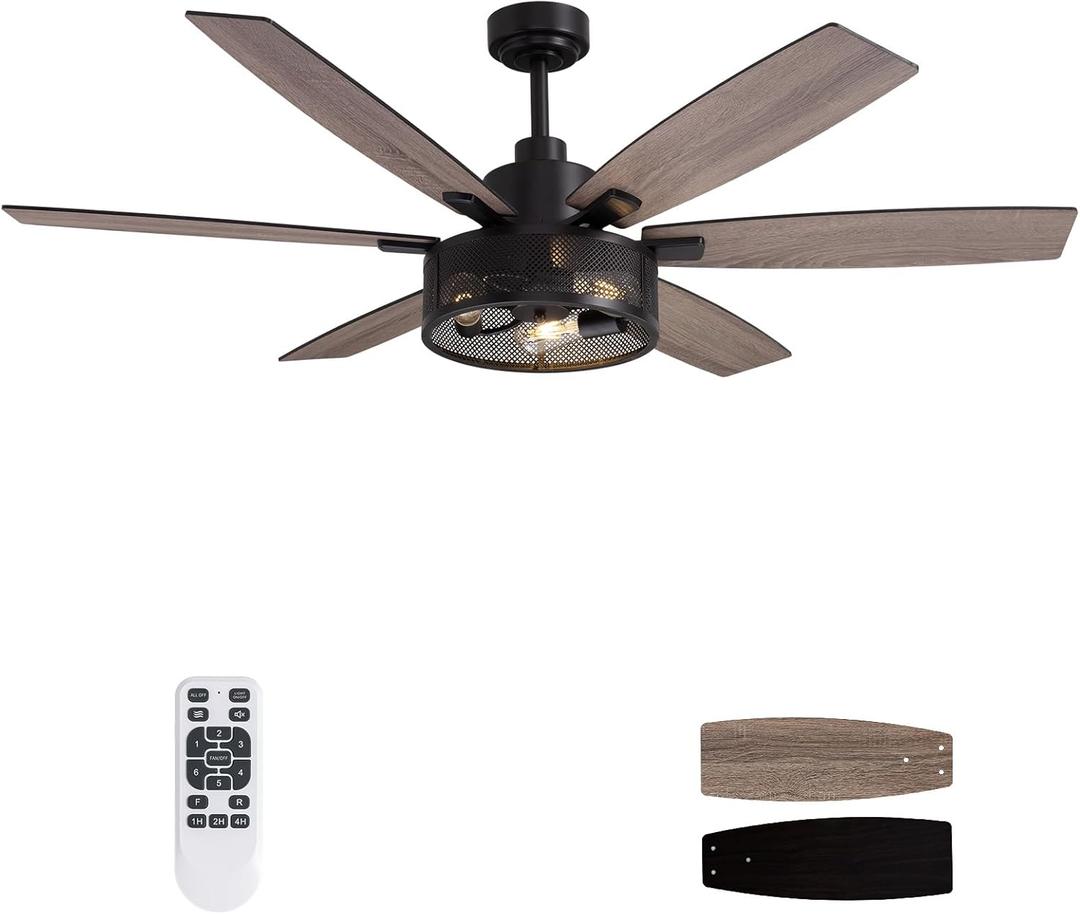 60 Inch Ceiling Fans with Lights and Remote Control, Farmhouse Ceiling Fan for Bedroom Living Room and Patio, Black Caged Ceiling Fan for Indoor and Outdoor