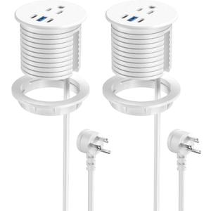 2.5 inch Power Grommet,20W USB-C Charging,1 Outlet with 2 USB C,1 USB Port,Furniture Flush Mount for Desktop,Recessed Power Strip,Workspace Essential Desk Outlet,2PCS (White, 2 PCS-6FT Cord)