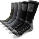 MIRMARU Men's 5 Pairs Multi Performance Outdoor Sports Hiking Trekking Crew Socks (Large-X-Large, 2 X Black, 2 X Charcoal, 1 X Olive)
