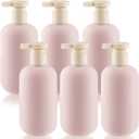 6 Pcs 10 oz Soft Plastic Bottles with Press Pump,Empty Refillable Travel Shampoo Dispenser Container for Hand Soap,Shampoo,Lotion,Body Wash,Conditioner,Silicone Funnel Included (Pink)