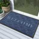 Yimobra Welcome Mat Outdoor Indoor, 36x24 All-Season Waterproof Front Door Mat, All-Weather Heavy Duty Doormat, Low Profile Porch Patio Entrance Mat, Non Slip Outside Mat, Blue (36x24 Inch)