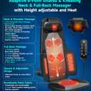 Shiatsu Neck and Back Massager for Chair with Heat, 2 Interchangeable Attachments Full Back Massage Pad Deep Tissue, Adjustable Height 3-Level Intensity for Office Home, Masajeador de Espalda, Black