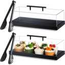 FoldTier 2 Pcs Rectangular Cake Stand Serving Tray with Lid and 9'' Serving Tong Acrylic Pastry Display Case 14 x 6 x 4 Inches Black Clear Platter Dessert Holder for Pastries Decorative Centerpiece