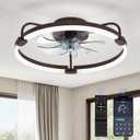 LEDIARY Ceiling Fans with Lights and Remote, 20'' Low Profile Ceiling Fan with Light, 3000-6000K Dimmable Fandelier LED Fan Light, 6 Wind Speeds, Brown Modern Flush Mount Ceiling Fan for Bedroom