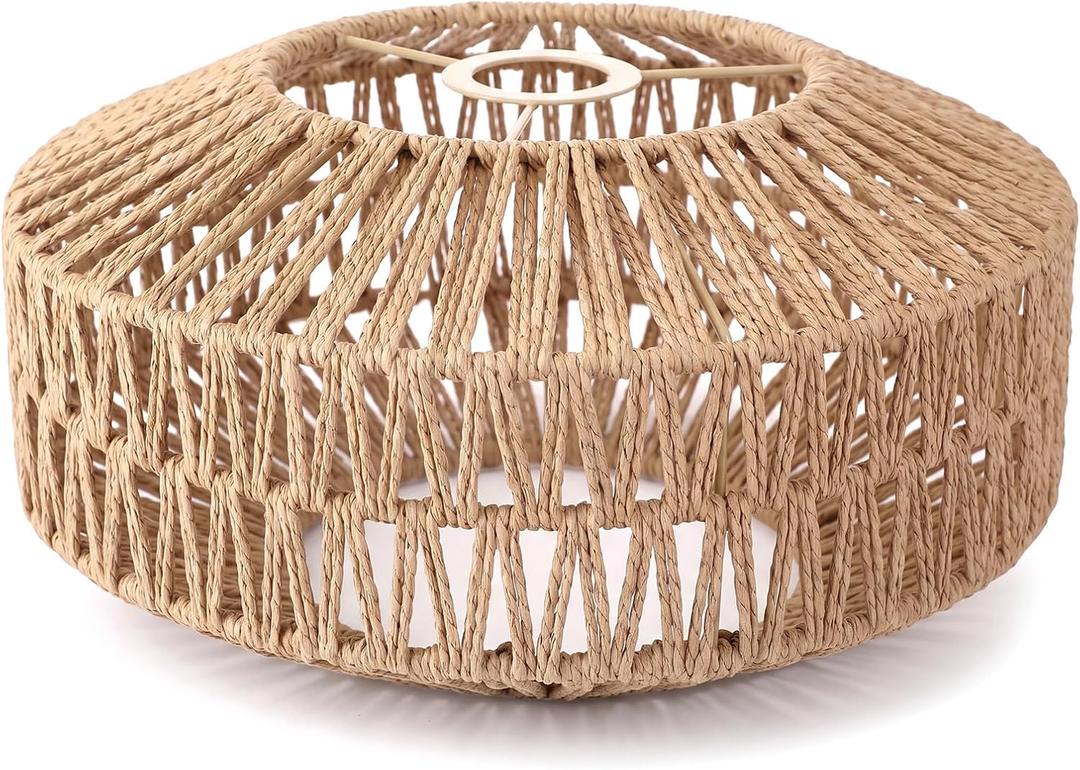 12.6 Inch Boho Rattan Lamp Shades Wicker Vintage Rattan Small Lampshade for Table Floor Hanging Lamps Farmhouse Rustic Lampshades for Kitchen Bedroom Dining Room Hallway (Barrel)