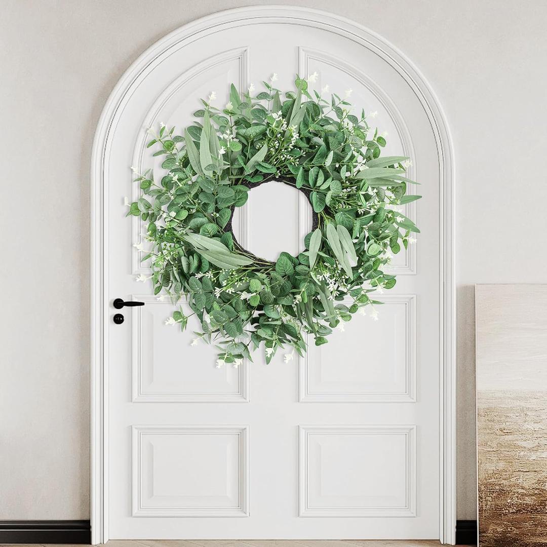 Eucalyptus Wreaths for Front Door Winter 22Inch Spring Eucalyptus Wreath Green Greenery All Seasons Artificial Wreaths for Outdoor Outside Indoor Window Porch Home Farmhouse Hanging Decorations