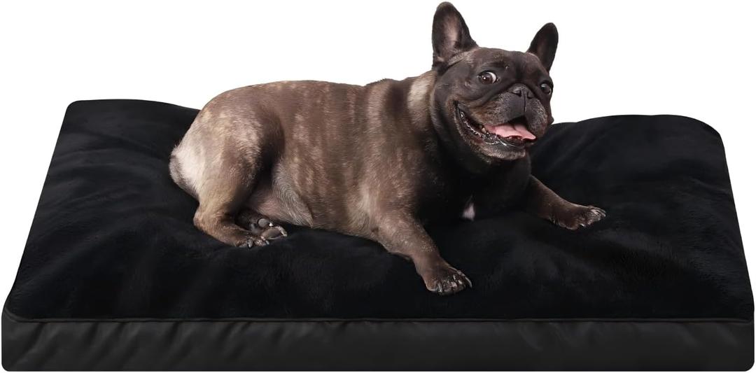 Dog Crate Bed Waterproof Deluxe Plush Dog Beds with Removable Washable Cover Anti-Slip Bottom Pet Sleeping Mattress for Large, Medium, Jumbo, Small Dogs, 29 x 18 inch, Black