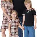 PATPAT Matching Family Outfits Mom and Me Matching Outfits Short Sleeve Round Neck Midi Shirt Dress, 3-4Y