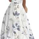Women's Elegant Sleeveless V Neck Floral Print Long Maxi Dresses High Waist Cocktail Party Evening Tank Flowy Dress (White, L)