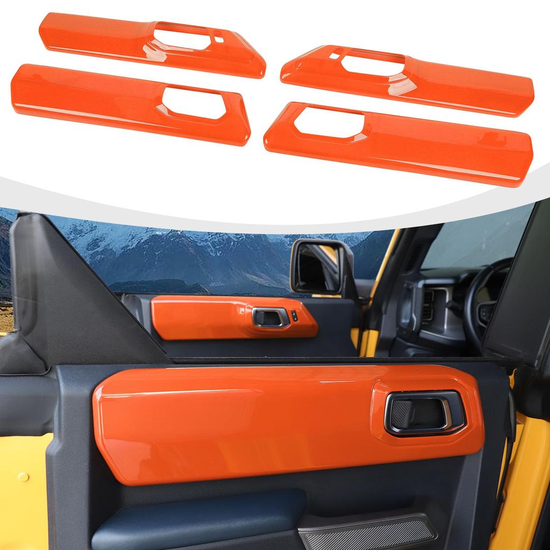 RAZPOY Inner Door Handle Panel Cover Trim Compatible with 2021-2026 Ford Bronco Orange Interior Accessories 4-Door