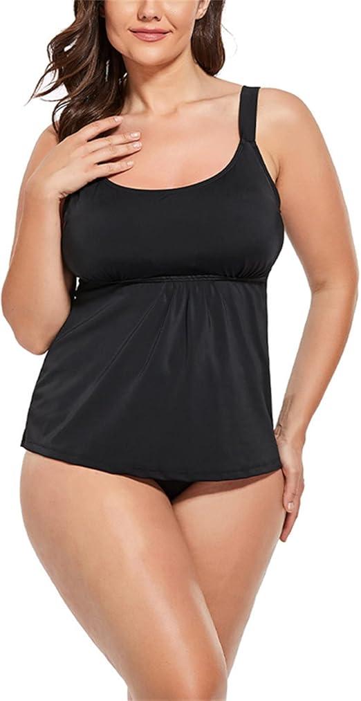Women Sexy Tankini Top Bikini Bottom Two Piece Bathing Suits Bikini Set Flowers Printed Beach Tummy Control Swimwear, Size 14, Black