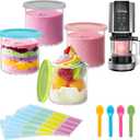 4 Pack Creami Pint Containers and Lids for Ninja, Compatible with Ninja NC299 NC300 NC301 Series Creami Maker Maker Machine Accessories, BPA Free & Dishwasher Safe, Assorted Colors (Pink, Turquoise, Blue & Grey)