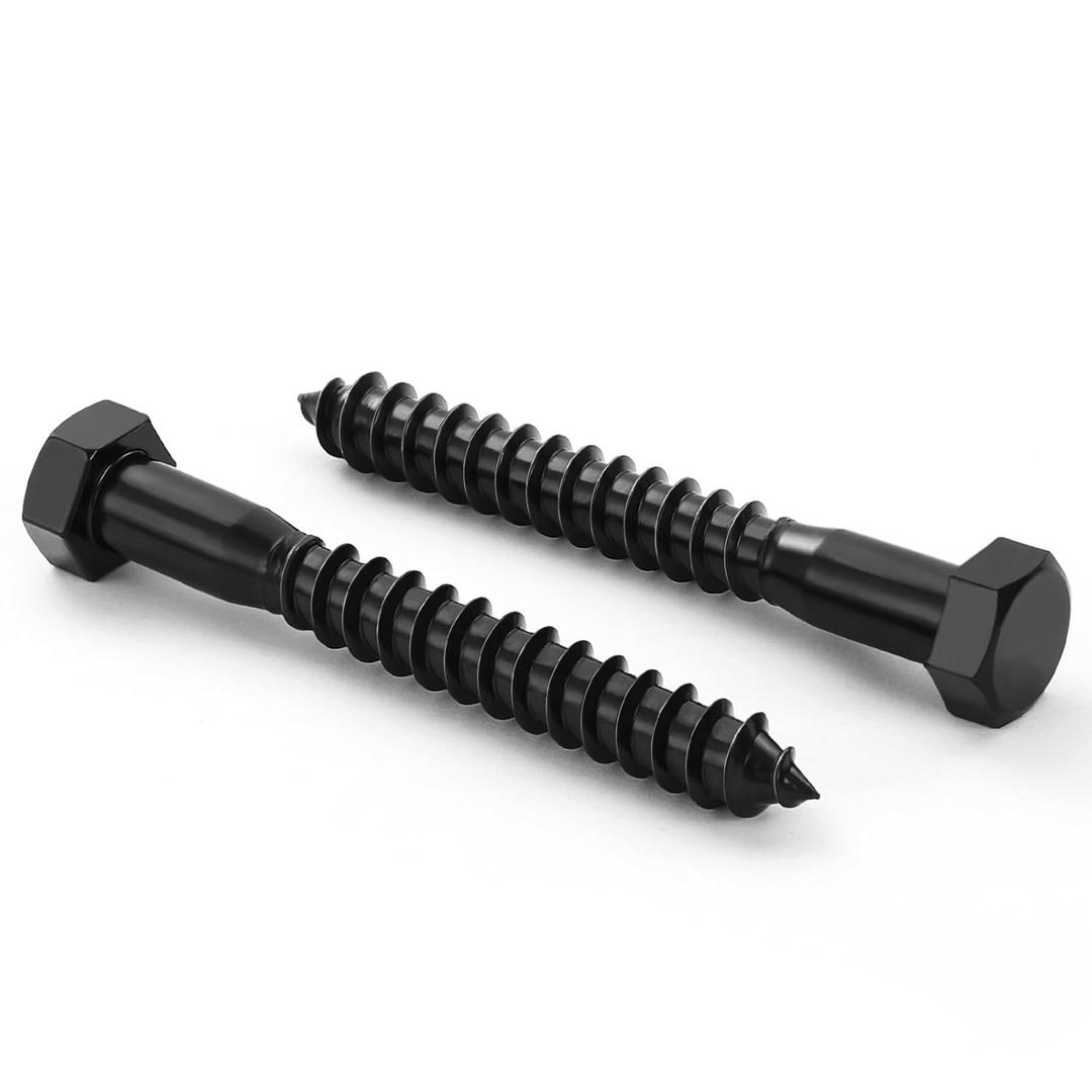 MewuDecor 3/8" x 5" Hex Head Lag Screws Bolts, External Hex Drive, Stainless Steel 304, Black Oxide, Hexagon Head Wood Screws, Partial Thread, 5 PCS