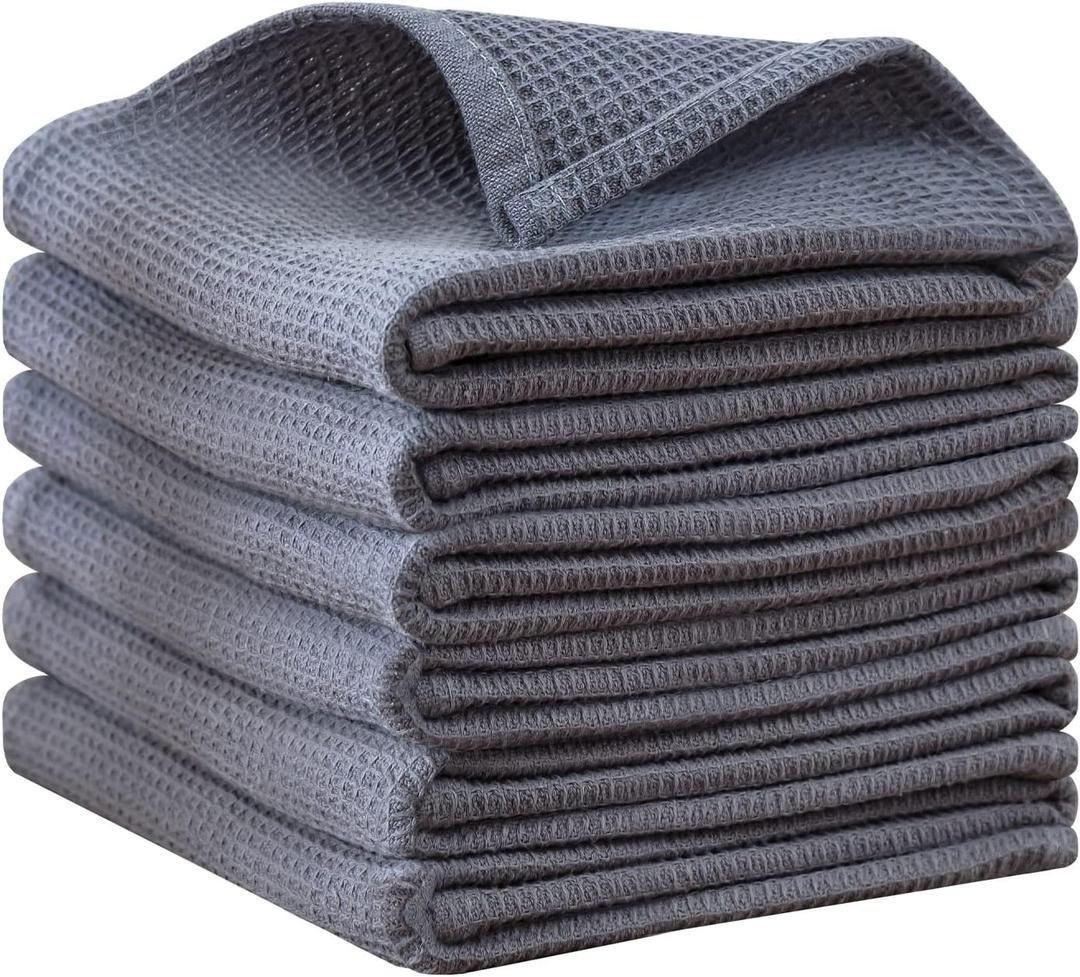 QUILTINA Dish Towels Set,100% Cotton Waffle Weave Kitchen Towels 6 Pack,17 x 25 Inches Dish Towels for Kitchen,Super Absorbent for Drying and Cleaning (Gray)