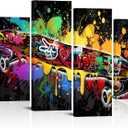KLVOS 4 Pieces Sport Canvas Wall Art Skateboard Graffiti Picture Street Style Cool Skateboarding Painting Artwork Ready to Hang for Bedroom Boys Room Decor
