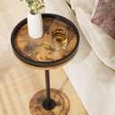 Masupu Drink Table, Round Side Table for Small Spaces, Pedestal Small End Table with Metal Base, for Living Room, Bedroom, Bathroom, Rustic Brown+Black(Lip)
