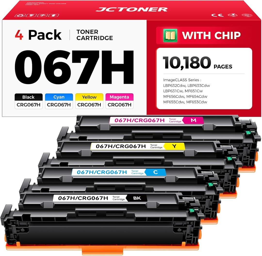 067H High Yield Toner Cartridge Compatible Replacement for Canon 067H 067 High Capacity Works for Canon Color imageCLASS MF650C LBP630C Series MF656Cdw MF653Cdw MF654Cdw LBP632Cdw 4-Pack