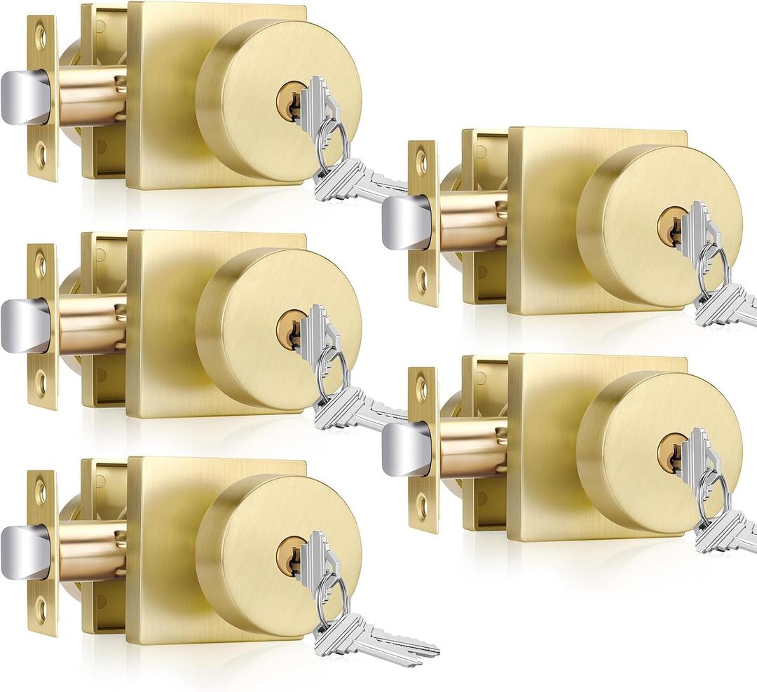 Haidms Gold Entry Door Knobs with Lock and Key, Keyed Different (5 Pack)