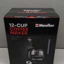 Mueller 12-Cup Drip Coffee Maker - Borosilicate Carafe, Auto-Off, Reusable Filter, Anti-Drip, Keep-Warm Function, Clear Water Level Window Coffee Machine, Kitchen Essentials & Accessories (Black)