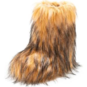 IXU Women's Faux Fur Boot Furry Fluffy Round Toe Suede Snow Winter Women Boots Comfy Plush Warm Short Outdoor Indoor Flat Shoes Mid-Calf Boots (7, Brown)