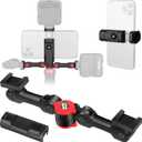 ChromLives Cold Shoe Mount Adapter with Phone Clip,Rotatable Dual Cold Shoe Extension Bracket Hot Shoe Mount Adapter for Led Light/Microphone (Red)
