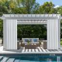 NICETOWN Blackout Outdoor Curtains for Patio Windproof 2 Panels Top & Bottom Pocket & Back Tab, Thermal Fixed Waterproof Safe Drapes Keep Privacy for Yard/Porch, Greyish White, W52 x L84