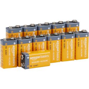 Amazon Basics 12-Pack 9V Long-Lasting Alkaline Batteries, 5-Year Shelf Life - For Smoke Detector, Electronics & Audio