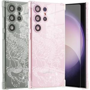 Roemary Dragon Case for Galaxy S25 Plus,for Samsung Galaxy S25 Plus with Floral Dragon Design,Floral Pattern with Screen Protector Soft TPU Protective Case for Galaxy (Clear-Cool Dragon)