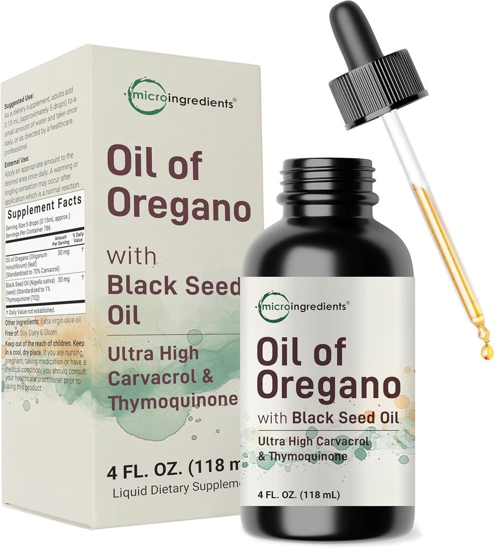 Oil of Oregano with Black Seed Oil, 4 fl oz | 2-in-1 Dropper | High Potency Liquid Drops with Carvacrol & Thymoquinone | Immune Support | Natural Herbal Supplement | Vegan, Plant Based, Non-GMO
