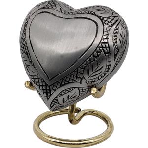 5MOONSUN5's Handcrafted Heart Urn Keepsake Cremation for Human pet Ashes Engraved Heart Shaped for Adults & Infants Honor Your Loved One. Comes with Brass Stand & Premium Box (Silver)