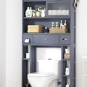 Cozivolife Over The Toilet Storage Cabinet with Acrylic Sliding Door Panel, Bamboo Organizer Shelf with 2 Paper Drawers and 1 Big Drawer,Space Saver Rack for Bathroom (Grey)