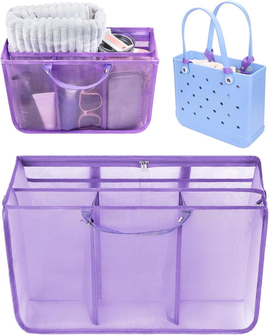 OUTXE Beach Bag Organizer Compatible with Baby Bogg Bag Accessories Inserts, Lightweight Mesh Insert Divider Pouch for Small Bogg Bags, Beach Tote Bags Insert for Organizing (Medium, #6-Purple)