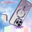 Bonoma Compatible with iPhone 15 Pro Case Support for MagSafe, Plating Heart Glitter Magnetic Checkered Case TPU Camera Protection Back Cover for Girls Women -Purple