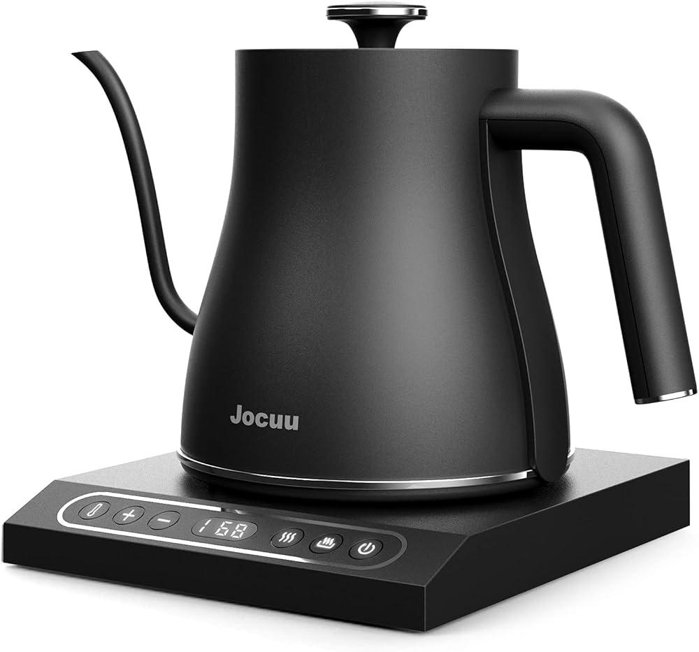Jocuu Gooseneck Electric Pour Over Kettle with Temperature Control, Tea & Pour Over Coffee Kettle, Stainless Steel, Auto Shutoff BoilDry Protection, 0.8L, Matte Black