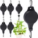 6pcs Plant Pulley Retractable Hanger Easy Reach Plant Pulley Adjustable Height Wheel for Hanging Plants Heavy Duty Plant Hanger for Garden Baskets Pots- Black