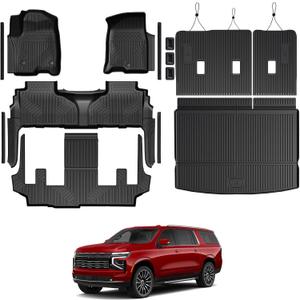Floor Mats for Chevy Suburban/GMC Yukon XL 2021-2026, All Weather Floor Mats Trunk Cargo Liner with Backrest Protectors and Door Sill Guards Accessories, Full Coverage Set (Fit 7 Seats)
