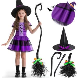 PEADUCK Kids Witch Costume for Girls, Halloween Costumes Dress Up Role Play Set (Purple, S)