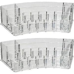 Acrylic Cosmetic Organizer Jewelry Makeup 19 Compartment Holder Vanity Storage Acrylic Container Lipstick Brush Stand Case Skincare Stationary Desk Dresser Display Beauty Products Divided Sections