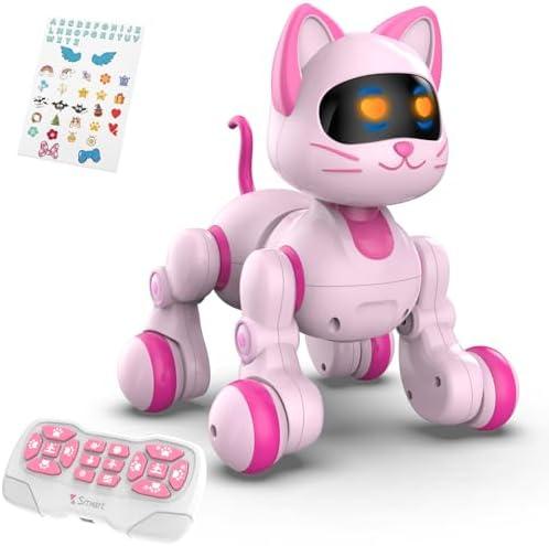 STEMTRON Programmable Remote Control Robot Cat Robot Dog for Kids, Interactive Robotic Dog Robotic Cat, Robo Cat, RC Robot with Touch Sensing, LED Eyes, Dance & Music, Sticker
