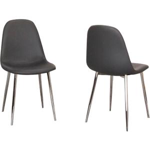 Sunset Trading Venu Dining Chairs | Polished Chrome Silver Tapered Legs | Mocha Brown Armless Faux Leather Bucket Seats | Set of 2 | Contemporary, Mid-Century Modern Kitchen Sidechairs