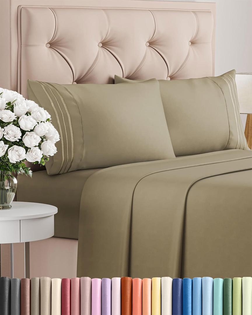 Queen Size 4 Piece Sheet Set - Comfy Breathable & Cooling Bed Sheets Set - Hotel Luxury Bedding for Women, Men, Kids, Teens, Boys & Girls - Deep Pockets, Ultra-Soft, Wrinkle Free - Oeko-Tex - Khaki