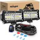 Nilight 6.5Inch 2PCS 120W Spot & Flood Combo Bar Driving Waterproof Led Work Light Triple Rows with 5 Pin Rocker Switch Power 16AWG Wiring Harness Kit-2 Leads for Off-Road Truck