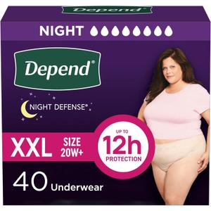 Depend Night Defense Adult Diapers, Incontinence & Postpartum Bladder Leak Underwear for Women, Disposable, Overnight, Extra-Extra-Large, Blush, 40 Count (4 Packs of 10)