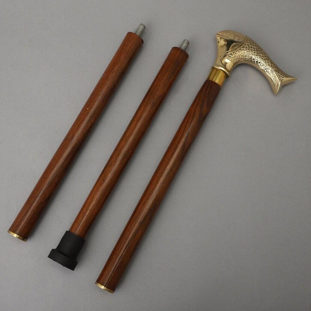 Brass Antique Desinger Fish Head Walking Cane Stick for Men and Women Unisex Gift Party-wear Gift