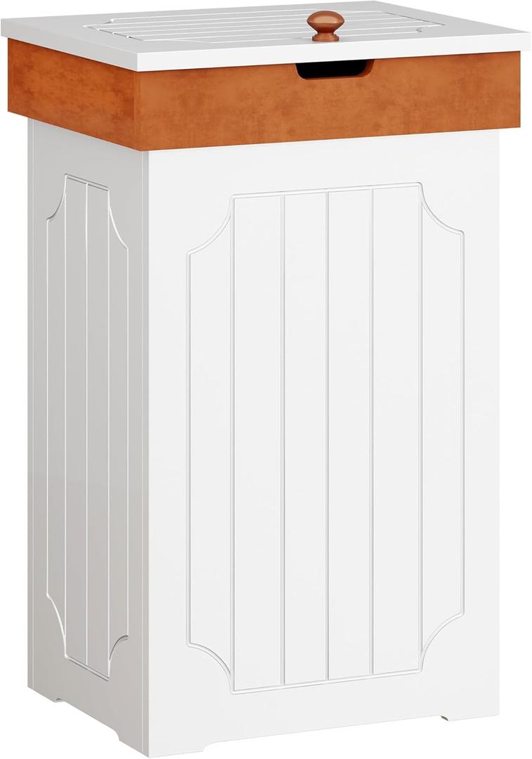 Function Home Trash Can Cabinet, 13 Gallon Kitchen Garbage Can, Wooden Recycling Trash Bin, Dog Proof Trash Can, Trash Cabinet with Lid for Home Kitchen Bathroom, White